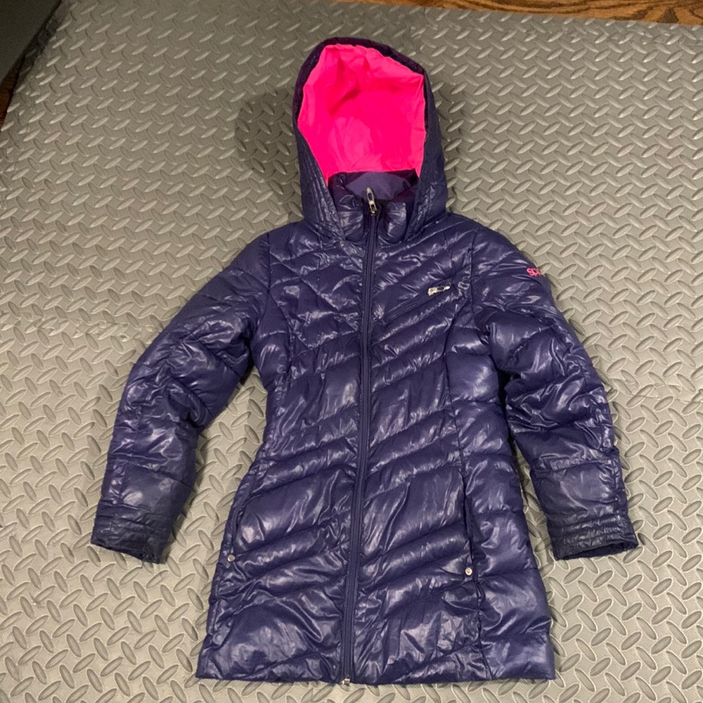 Spyder Girls’ Purple/Pink Shiny Hooded Puffer Coat. Sz S.